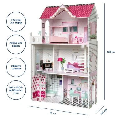 MyToys ORIGINALS Puppenhaus Mit 13 Möbeln, Pink 4 MyToys ORIGINALS Puppenhaus Mit 13 Möbeln, Pink – Bild 2