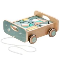 Howa Nachziehwagen Mit 25 Holzbausteinen "space"