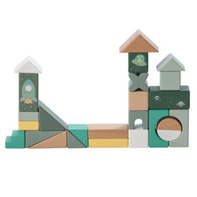 Howa Nachziehwagen Mit 25 Holzbausteinen "space" 4 Howa Nachziehwagen Mit 25 Holzbausteinen "space" – Bild 2