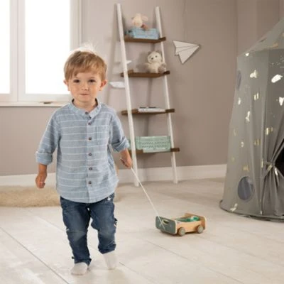 Howa Nachziehwagen Mit 25 Holzbausteinen "space" 6 Howa Nachziehwagen Mit 25 Holzbausteinen "space" – Bild 4