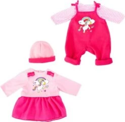 BAYER Kleider Für Puppen 42-46 Cm: 4-tlg. - Latzhose, Oberteil, Mütze, Kleid, Rosa/pink