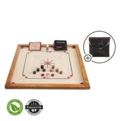 UBERGAMES Karromspiel Carrom- ECO-Hartholz - 74x74cm Wettkampf Mit TrageTasche