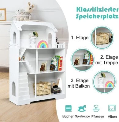 COSTWAY® Puppenhaus Kinderregal 81x29x116cm 5 COSTWAY® Puppenhaus Kinderregal 81x29x116cm – Bild 3