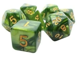 Dice4friends 7-tlg. RPG Würfelset Pearl: Moosgreen/Gold