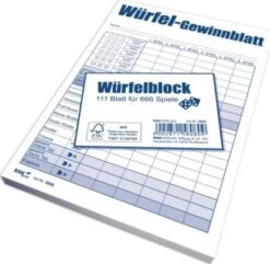 RNK Verlag Block Würfelspiel-Gewinnblatt, A6, 1 X 111 Blatt, 666 Spiele