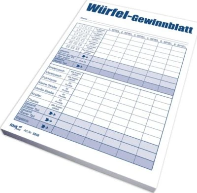 RNK Verlag Block Würfelspiel-Gewinnblatt, A6, 1 X 111 Blatt, 666 Spiele 4 RNK Verlag Block Würfelspiel-Gewinnblatt, A6, 1 X 111 Blatt, 666 Spiele – Bild 2