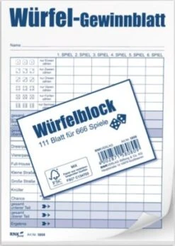 RNK Verlag Block Würfelspiel-Gewinnblatt, A6, 1 X 111 Blatt, 666 Spiele 11 RNK Verlag Block Würfelspiel-Gewinnblatt, A6, 1 X 111 Blatt, 666 Spiele -Spielzeug Rabatte Geschäft 28370197 04