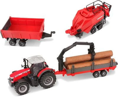 Bburago Modelltraktor Traktor - Massey Ferguson 8740S Mit 3 Verschiedenen Anhängern (10cm) 3 Bburago Modelltraktor Traktor - Massey Ferguson 8740S Mit 3 Verschiedenen Anhängern (10cm)