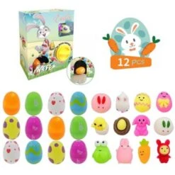 Vicabo 12 Ostereier + 12 Squishy-Spielzeug Set Mini Spielautomat Gashapon Machine Fidget-Toys Für Kinder