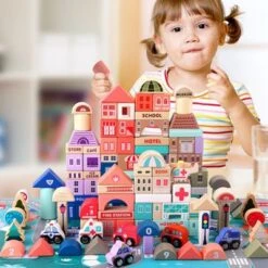 Enbaoxin 115pcs Stadtbausteine Hölzerne Kinderspielzeug -Spielzeug Rabatte Geschäft 31065823 04