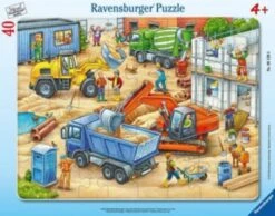 Ravensburger Rahmen-Puzzle, 40 Teile, 32,5x24,5 Cm, Große Baustellenfahrzeuge