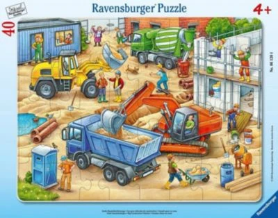 Ravensburger Rahmen-Puzzle, 40 Teile, 32,5x24,5 Cm, Große Baustellenfahrzeuge 3 Ravensburger Rahmen-Puzzle, 40 Teile, 32,5x24,5 Cm, Große Baustellenfahrzeuge